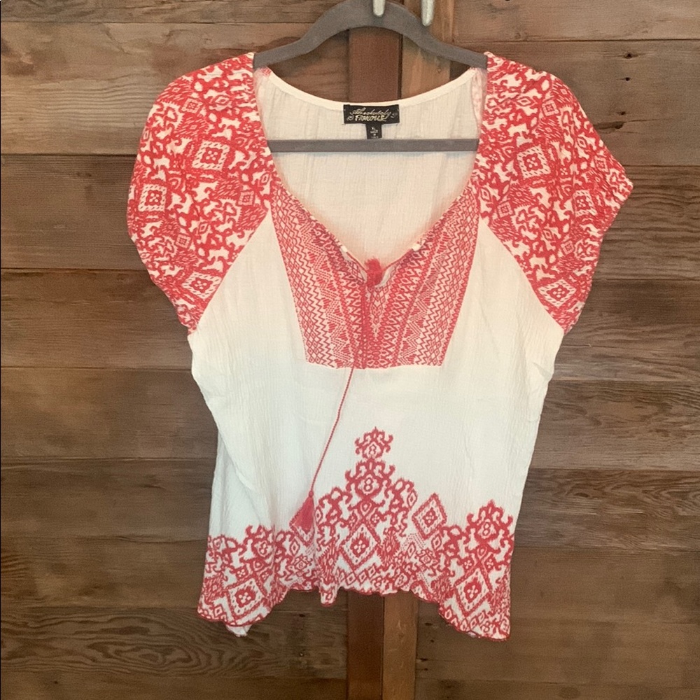 Absolutely Famous Red and White Tie Front Blouse